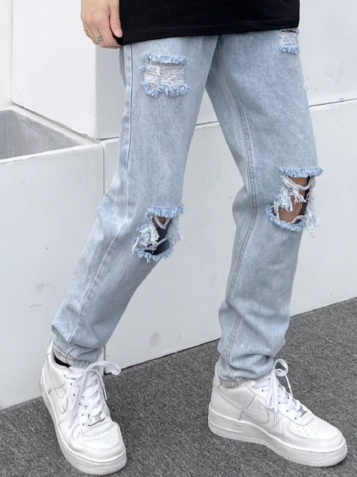 Men's Full Size Distressed Slim Fit Jeans Plus Size