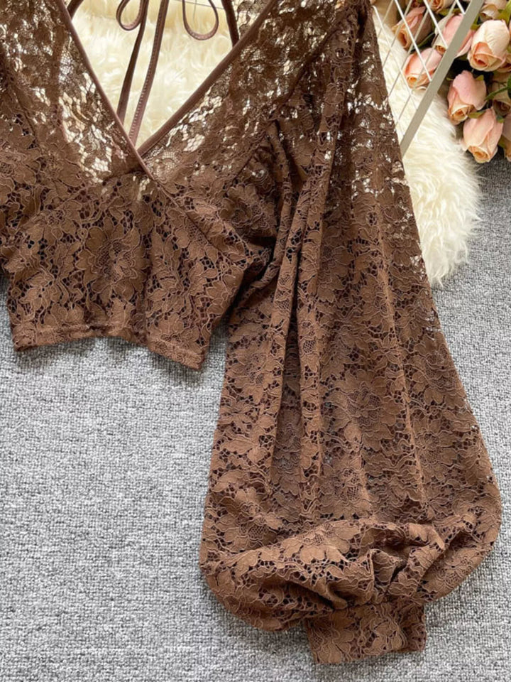 Lace Tie Back Long Sleeve Top