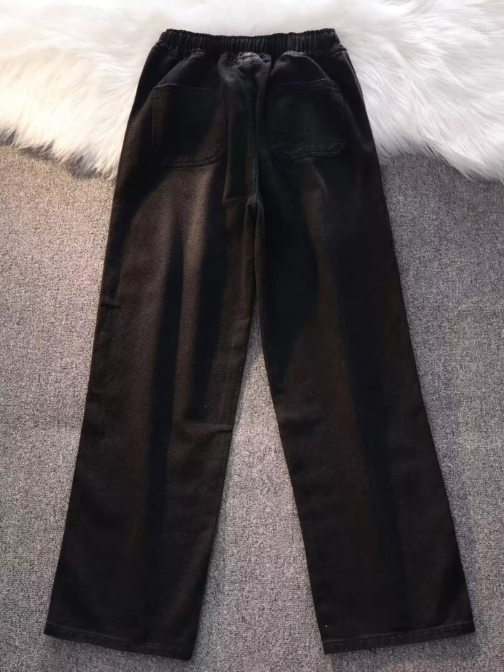 Men's Full Size Vintage Wash Wide Leg Jeans with Drawstring Plus Size