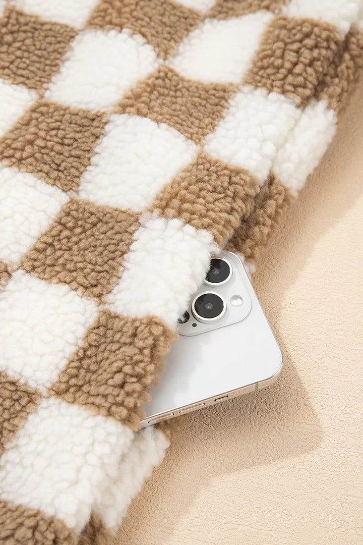 Checkered Sherpa Oversized Button Up Jacket