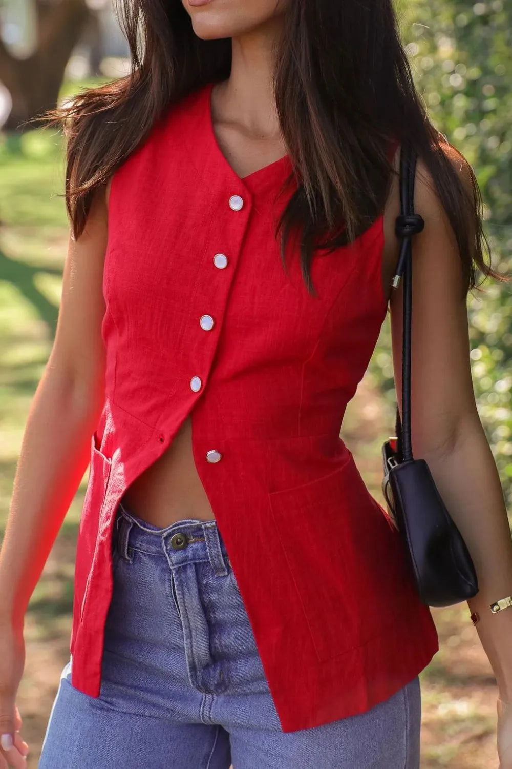 Button Down V-Neck Vest