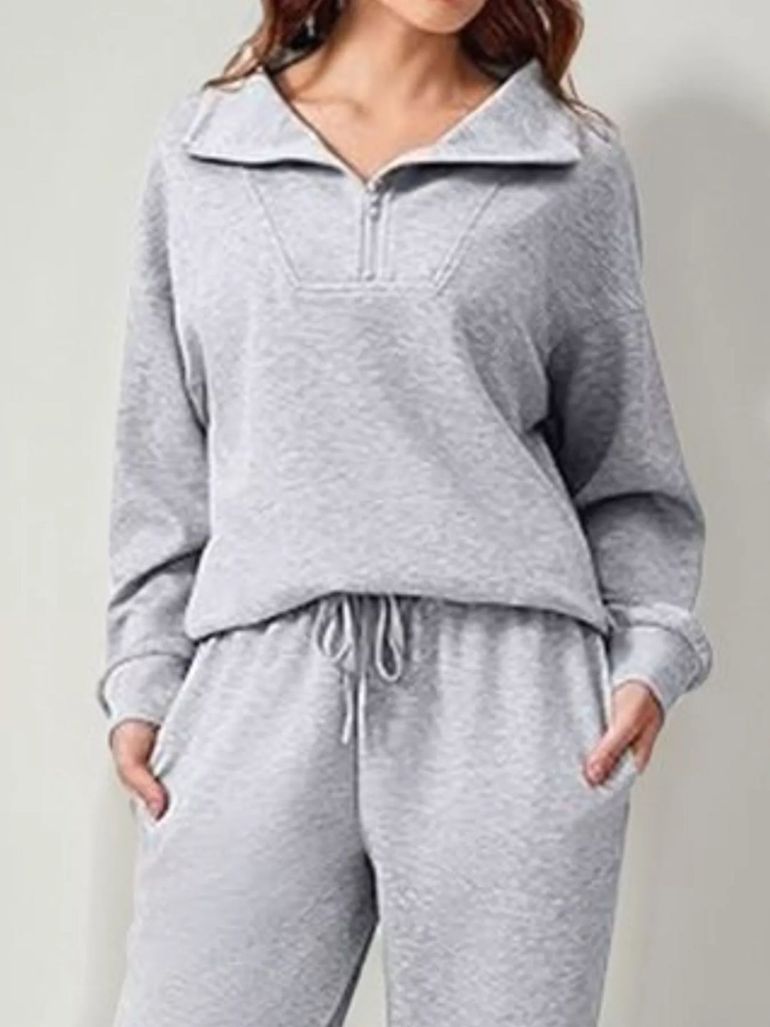 Relaxed Fit Quarter-Zip Top and Pants Set