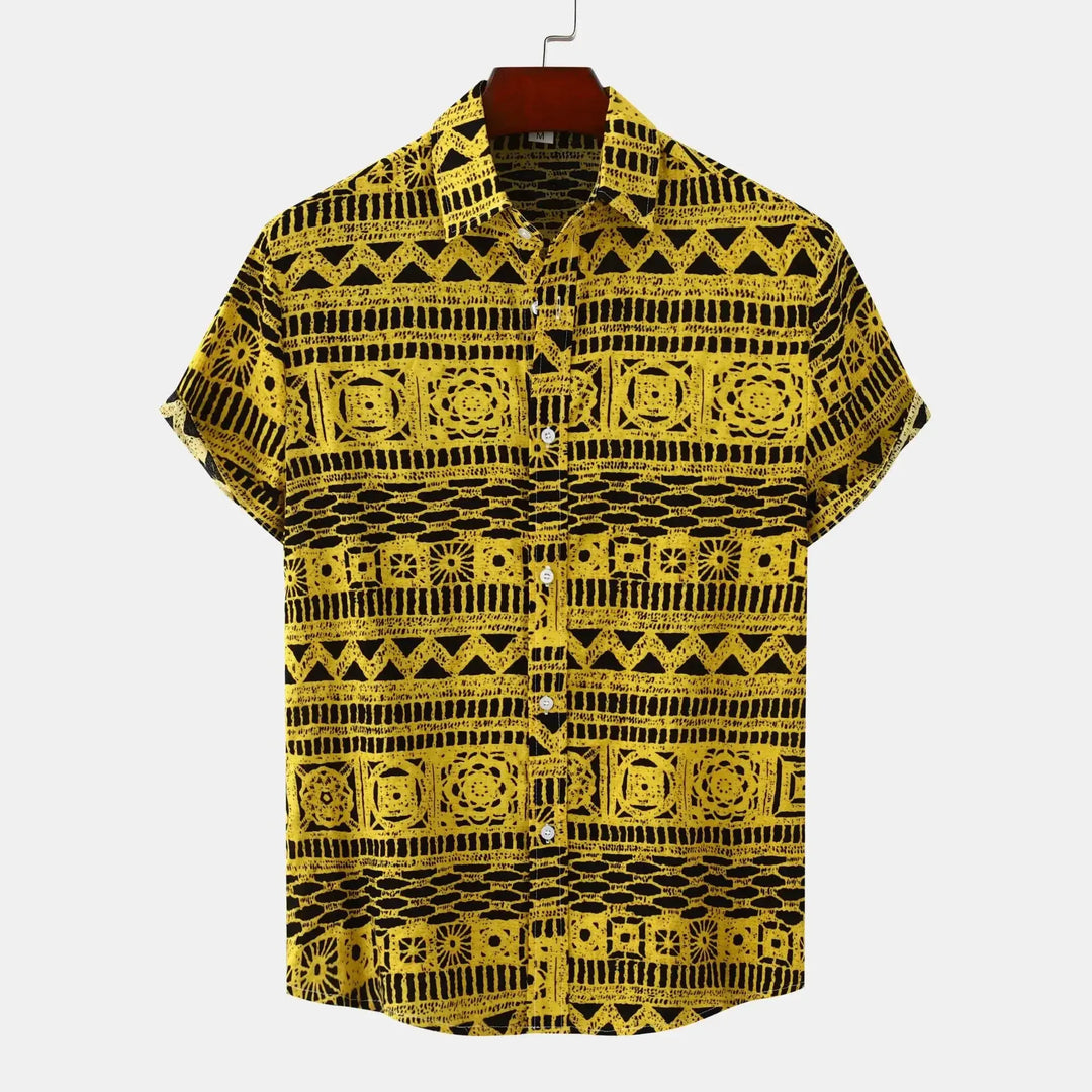 Men's Plus Size Printed Button Up Short Sleeve Shirt