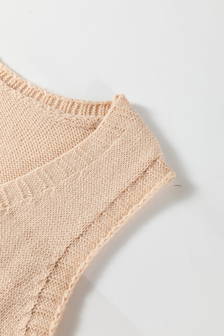 Jet Stream Ribbed Deep V Neckline Front Pocketed Loose Tunic Sweater Vest