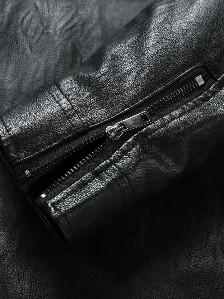 Men's Plus Size Zip Up Leather Moto Jacket