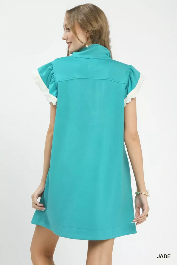 Umgee Zip-Neck Flutter Sleeve Dress