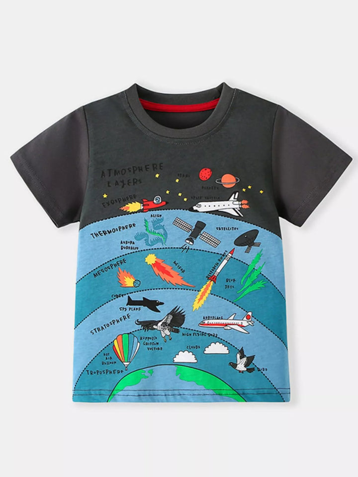 Children's Cartoon Print Round Neck T-Shirt