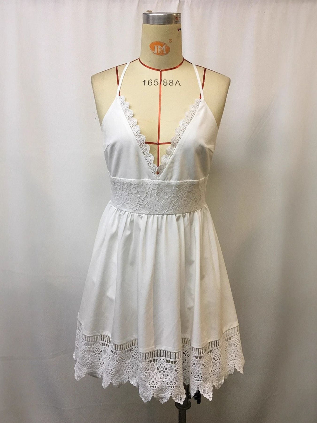 Full Size Lace Trimmed V-Neck Mini Dress Plus Size