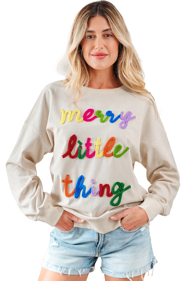 Beige merry little thing Corded Letter Graphic Ribbed Loose Sweatshirt