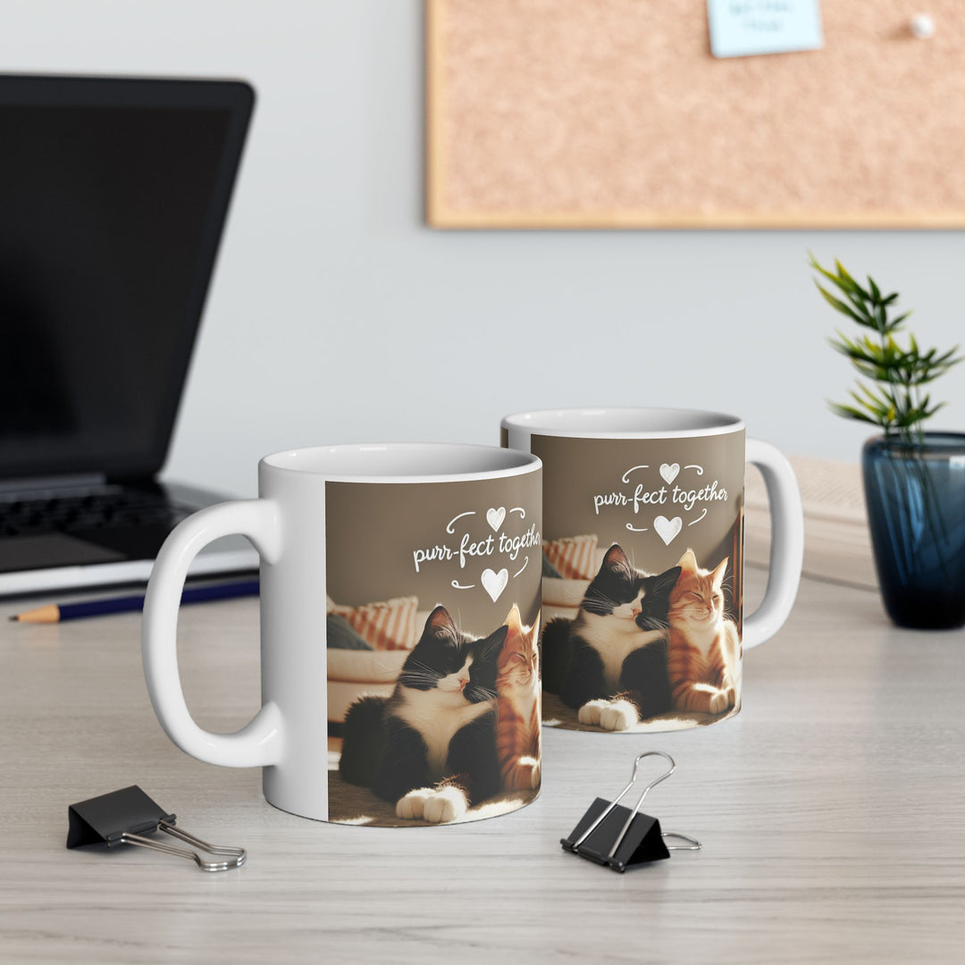 Purrfect Together 11 oz Ceramic Mug  Cute Valentines Day Gift for Cat Lovers