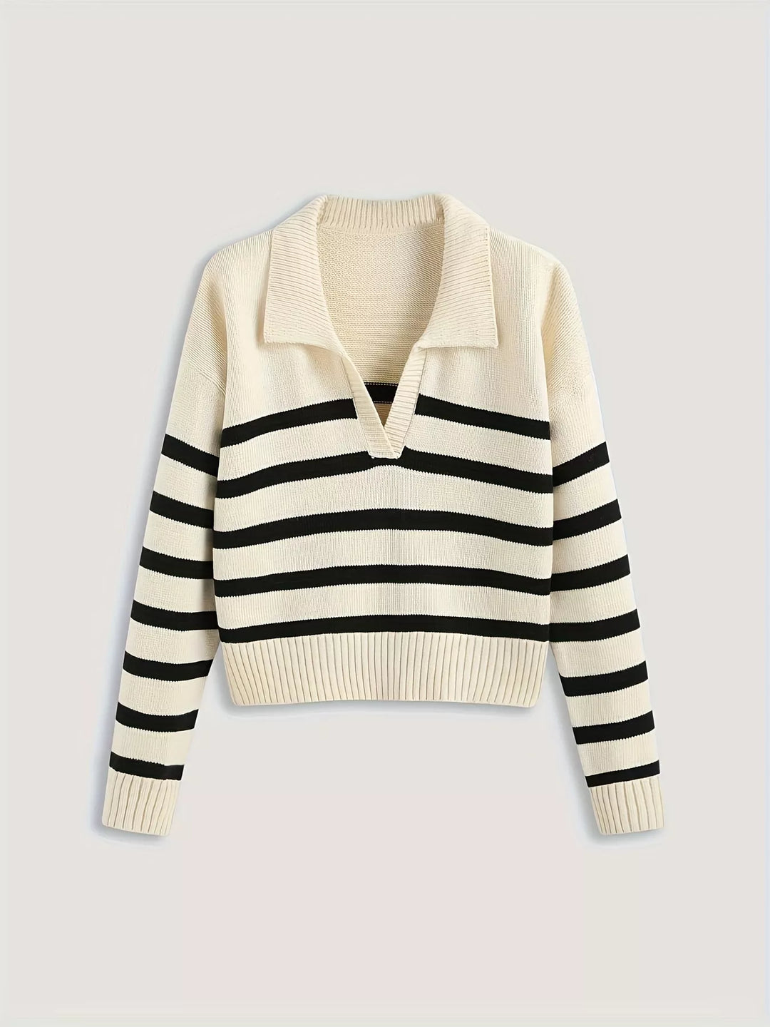 Striped Polo Collar Knit Sweater