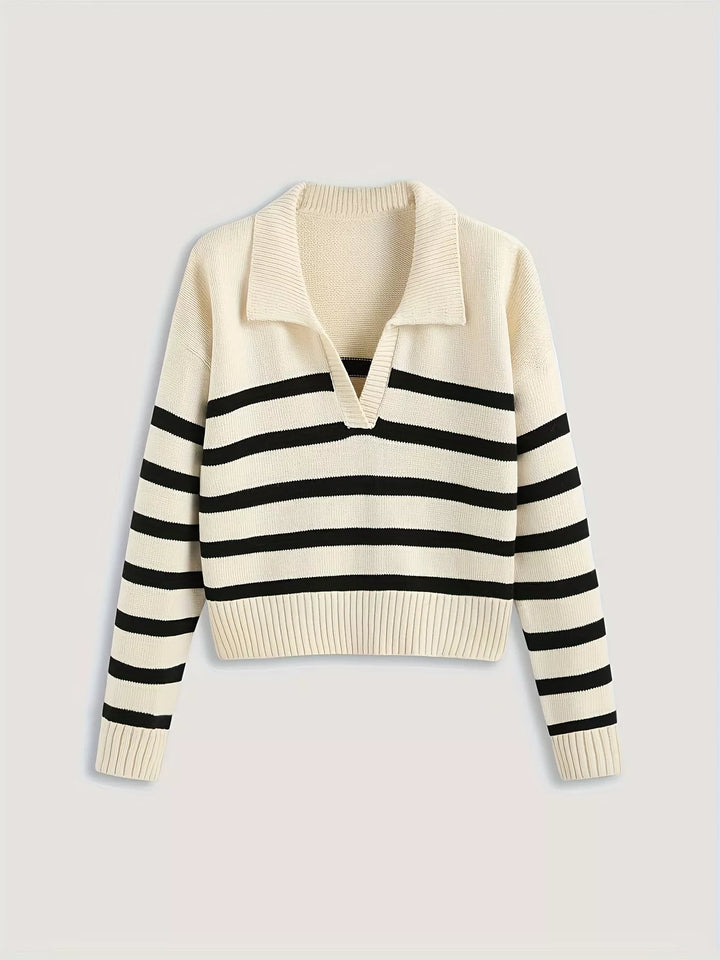 Striped Polo Collar Knit Sweater