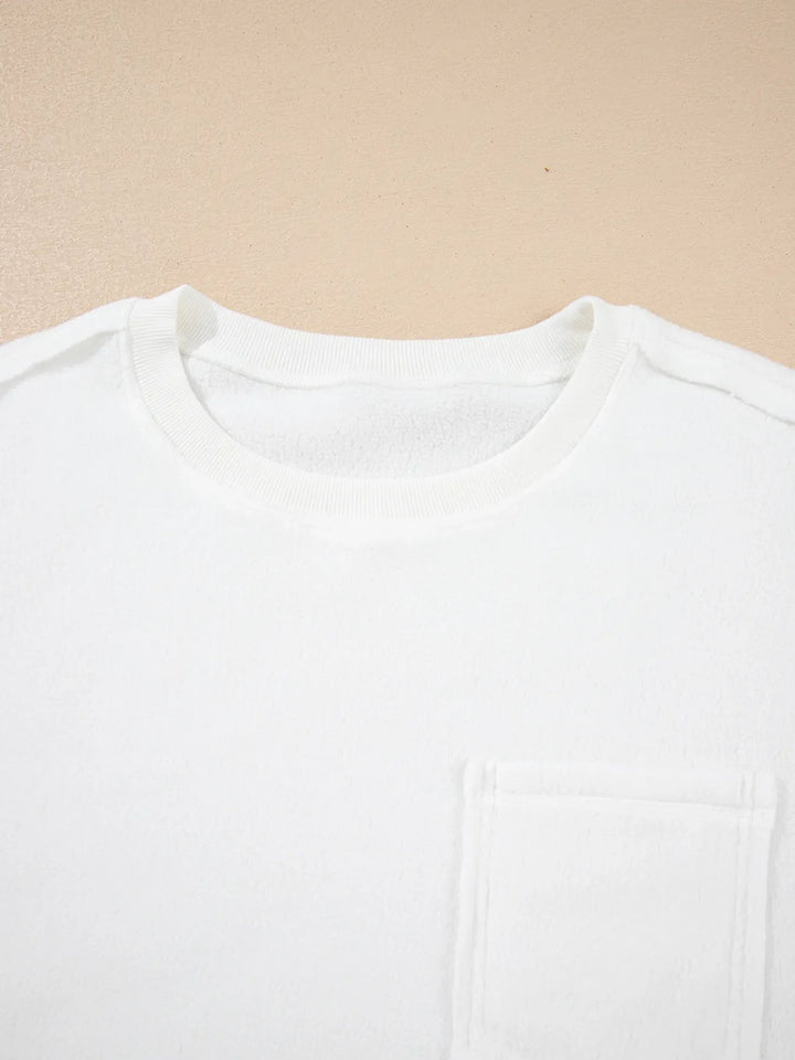 Exposed Seam Chest Pocket Knit Pullover Sweatshirt