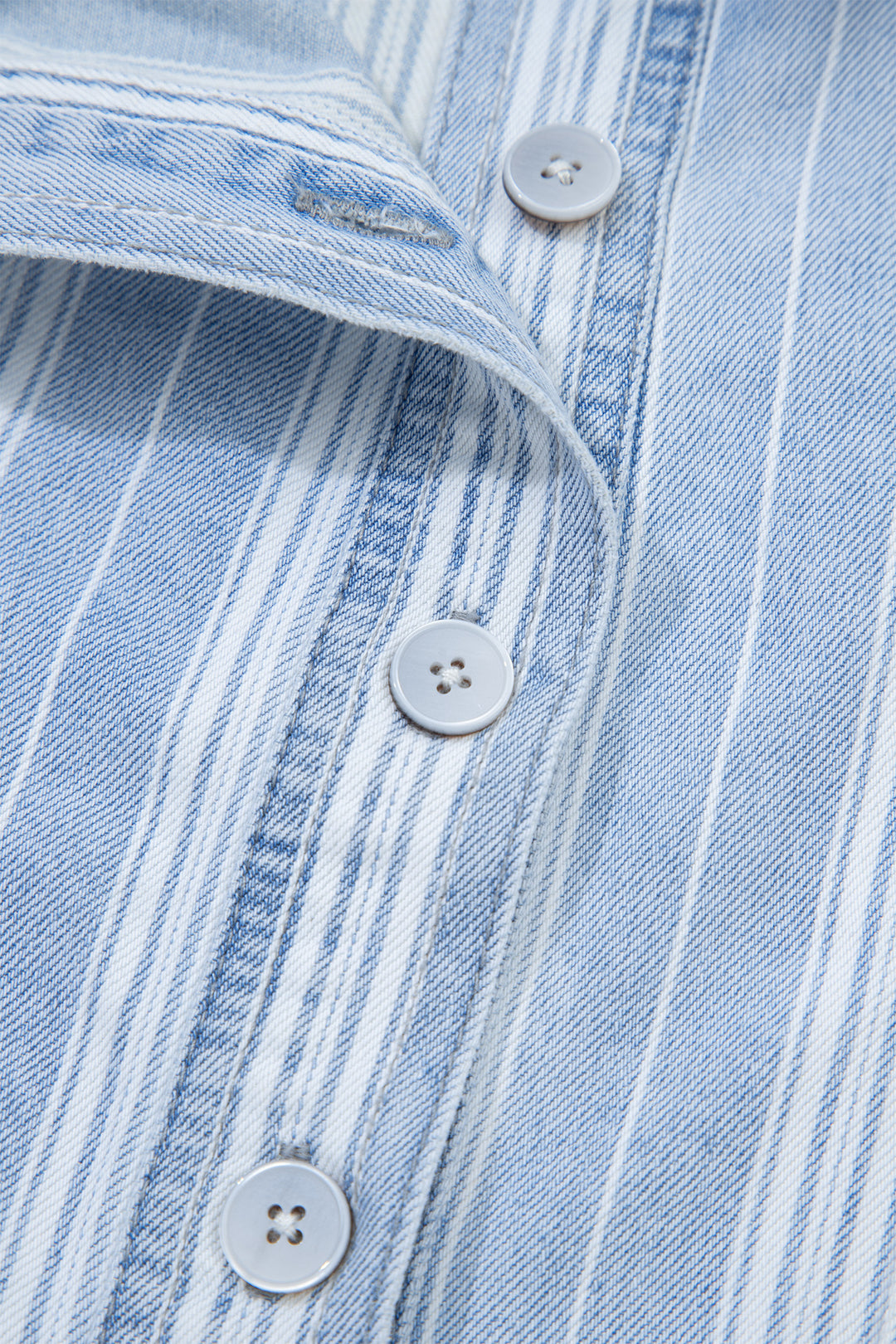 Sky Blue Stripe Boyfriend Chest Pocket Classic Denim Shacket