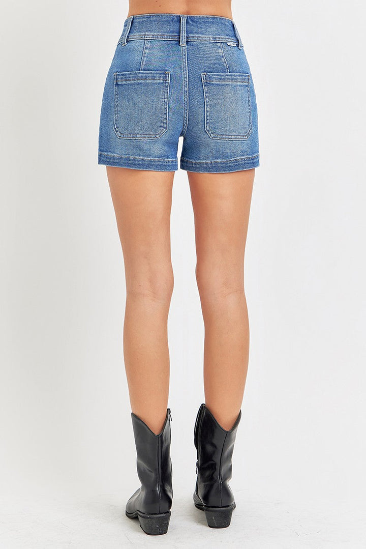 RISEN Full Size High Rise Patched Front Pocket Shorts Plus Size