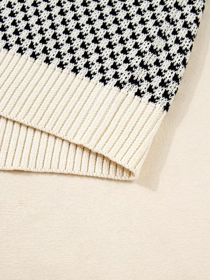 Contrast Color Pattern Lantern Sleeve Sweater