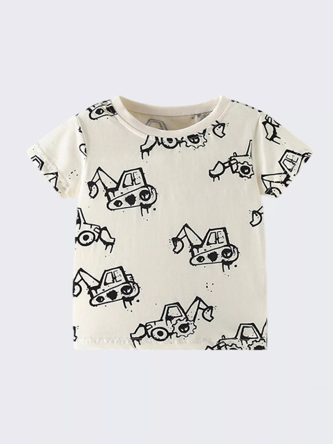 Children's Cartoon Excavator Print Short Sleeve T-Shirt