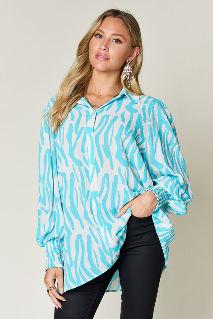 Smocked Long Sleeve Top with Alluring Print