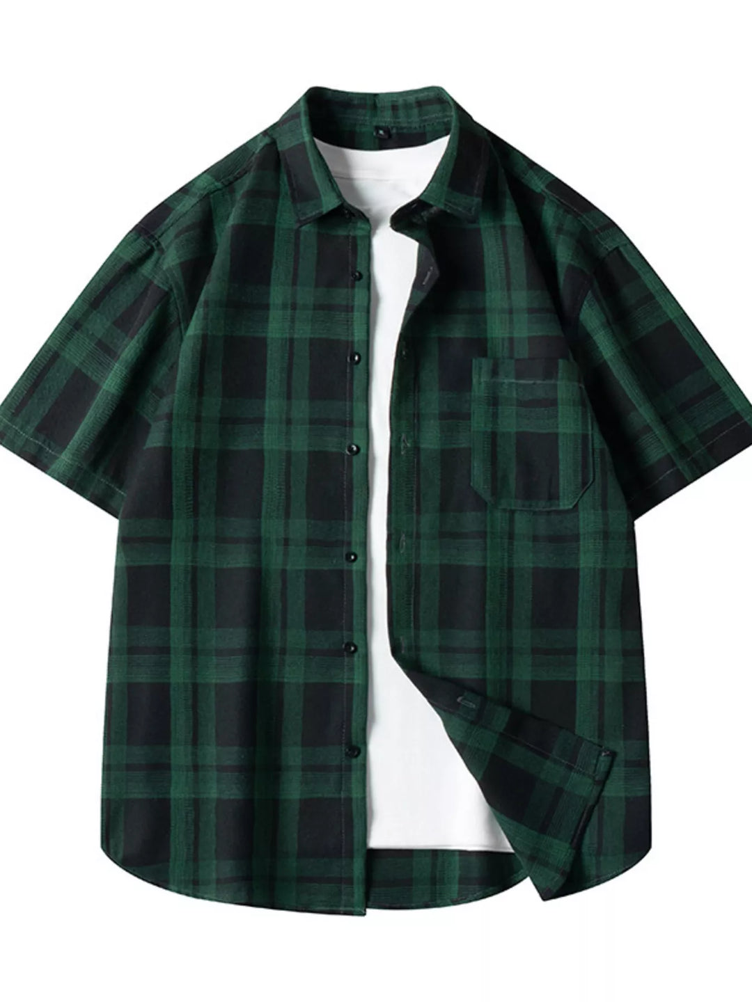 Men's Plus Size Plaid Loose Fit Short Sleeve Shirt