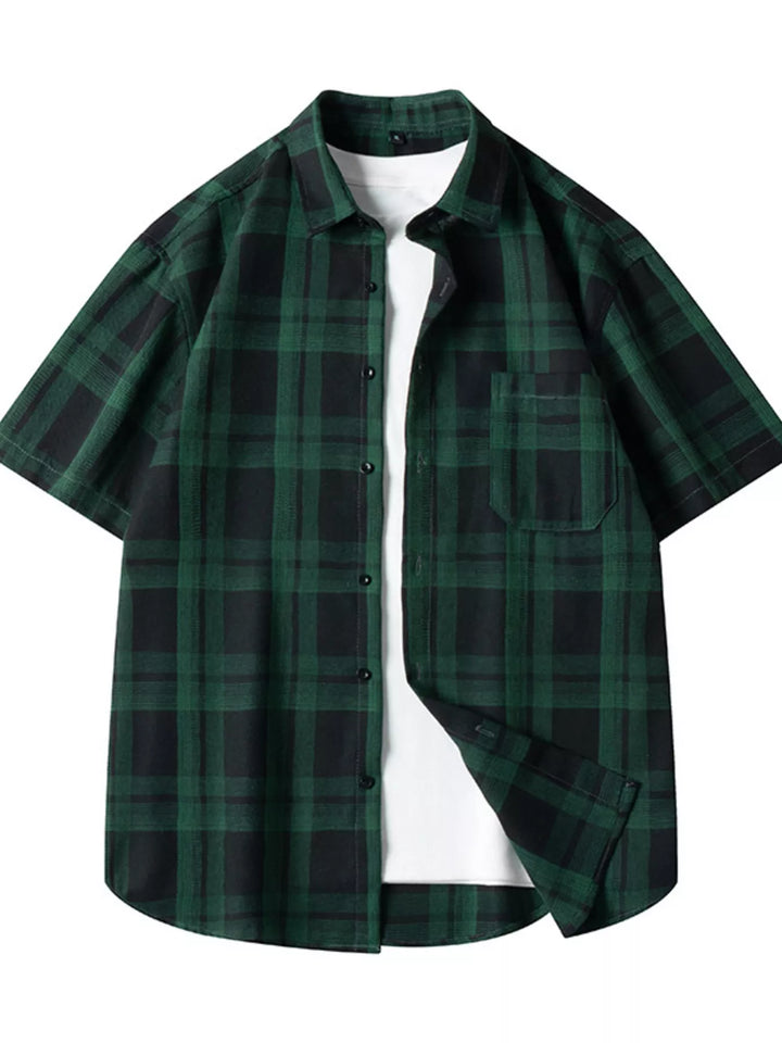 Men's Plus Size Plaid Loose Fit Short Sleeve Shirt