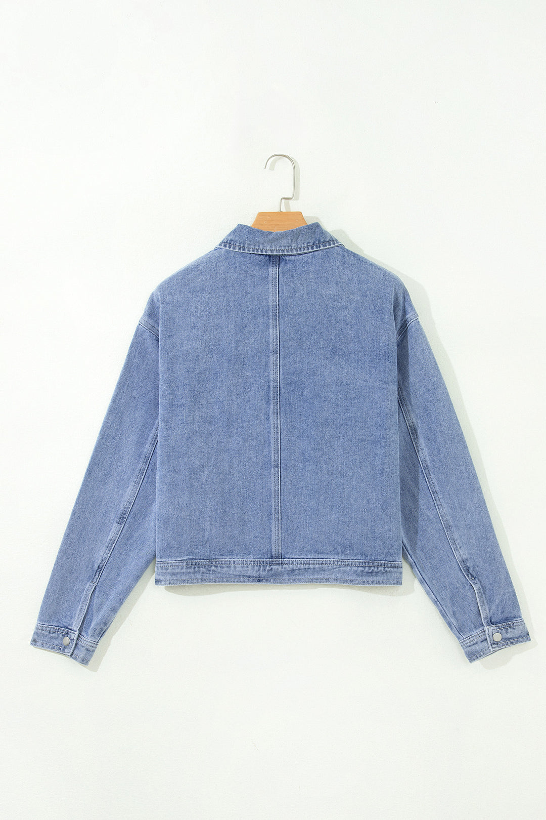 Beau Blue Studded Metal Zipper Rivet Pockets Long Sleeve Denim Jacket