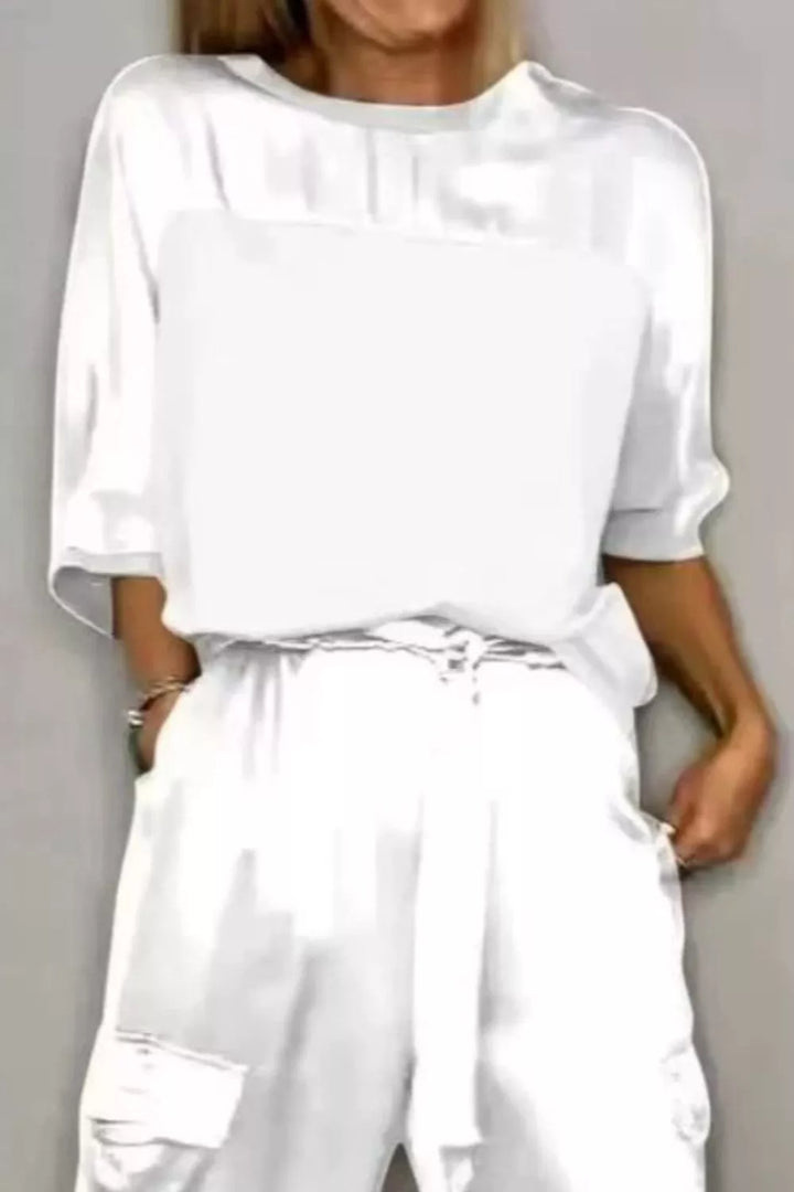 Satin Round Neck Top and Pants Set