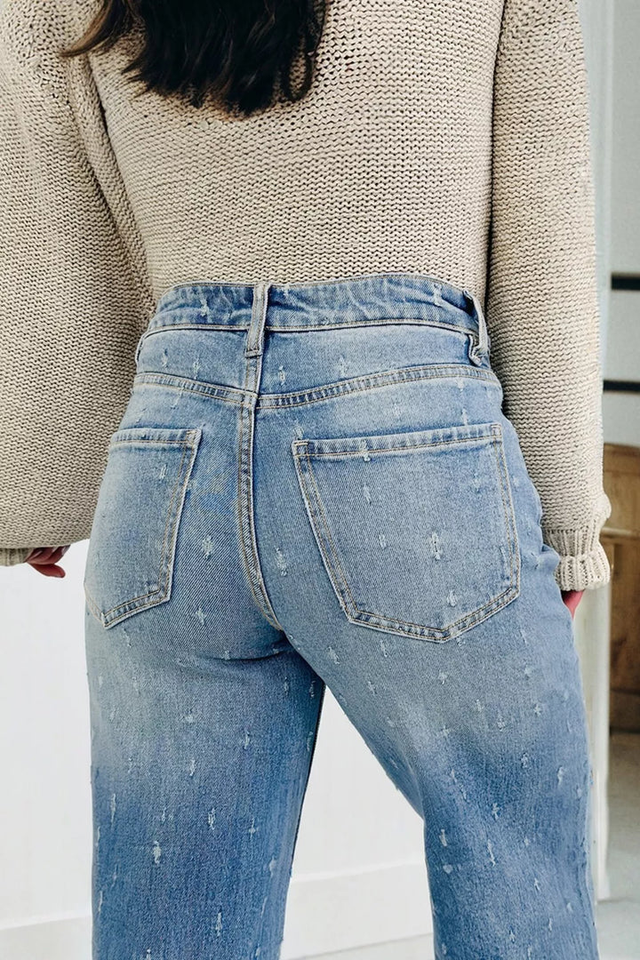 Distressed Detail Tummy Control Raw Hem Jeans