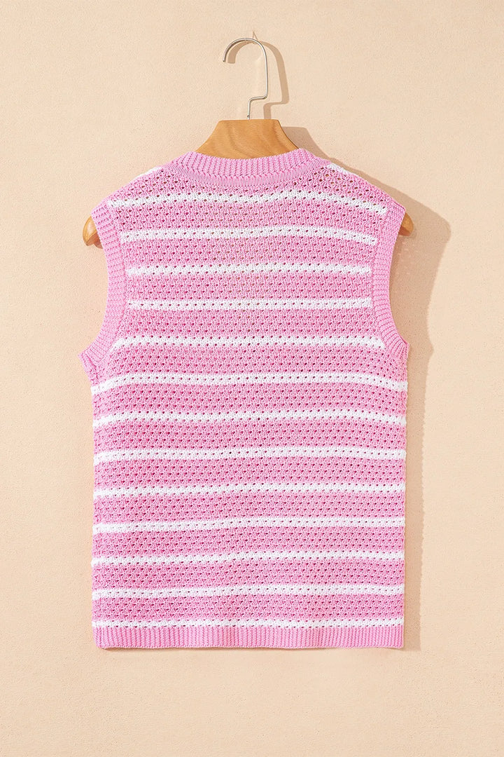 Striped Button-Up Knit Sweater Vest