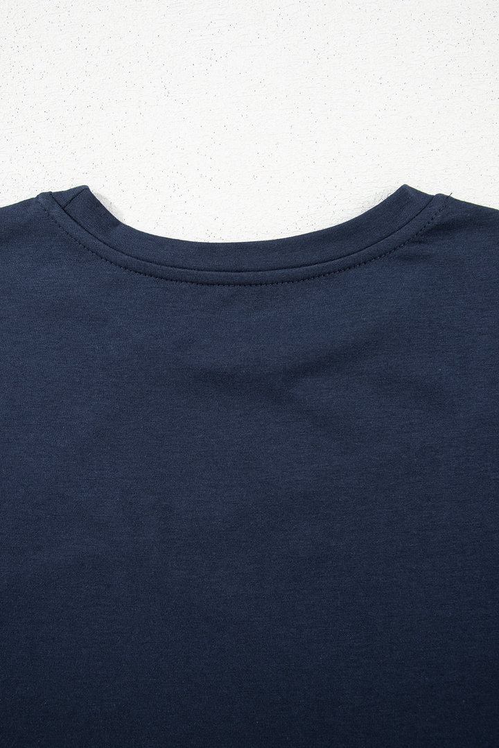 Dirty blue Solid Color Toothpick Stripe Round Neck T Shirt