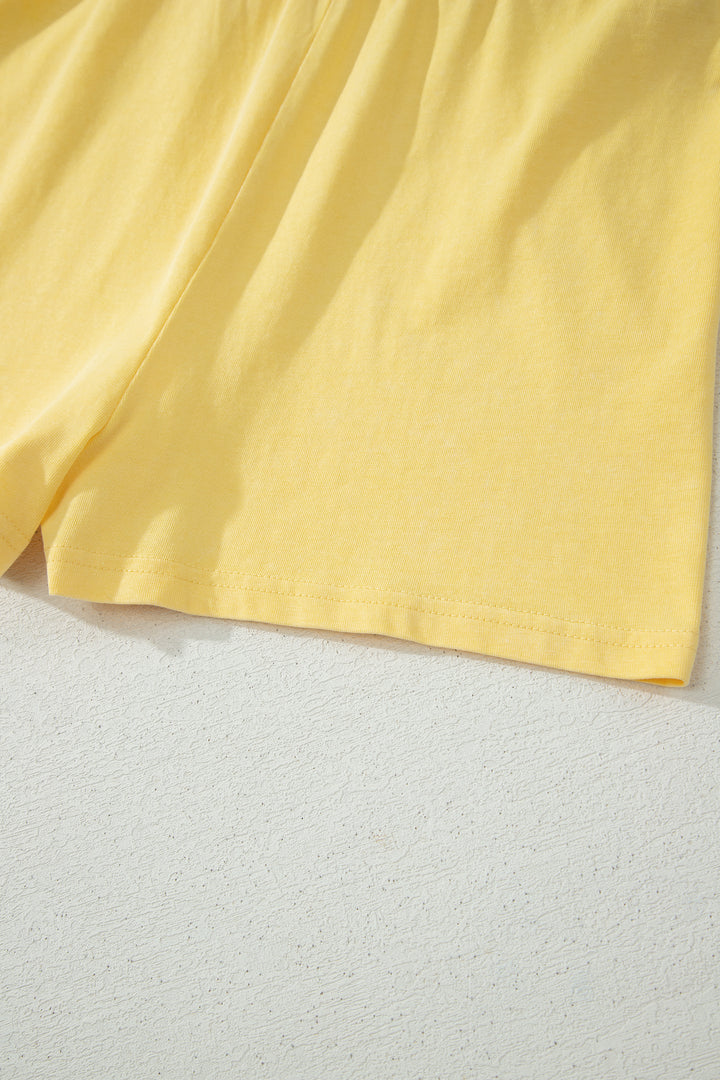 Yellow Cream 2 Pieces Mineral Wash Cotton Tank Top Lined Split Skort Set