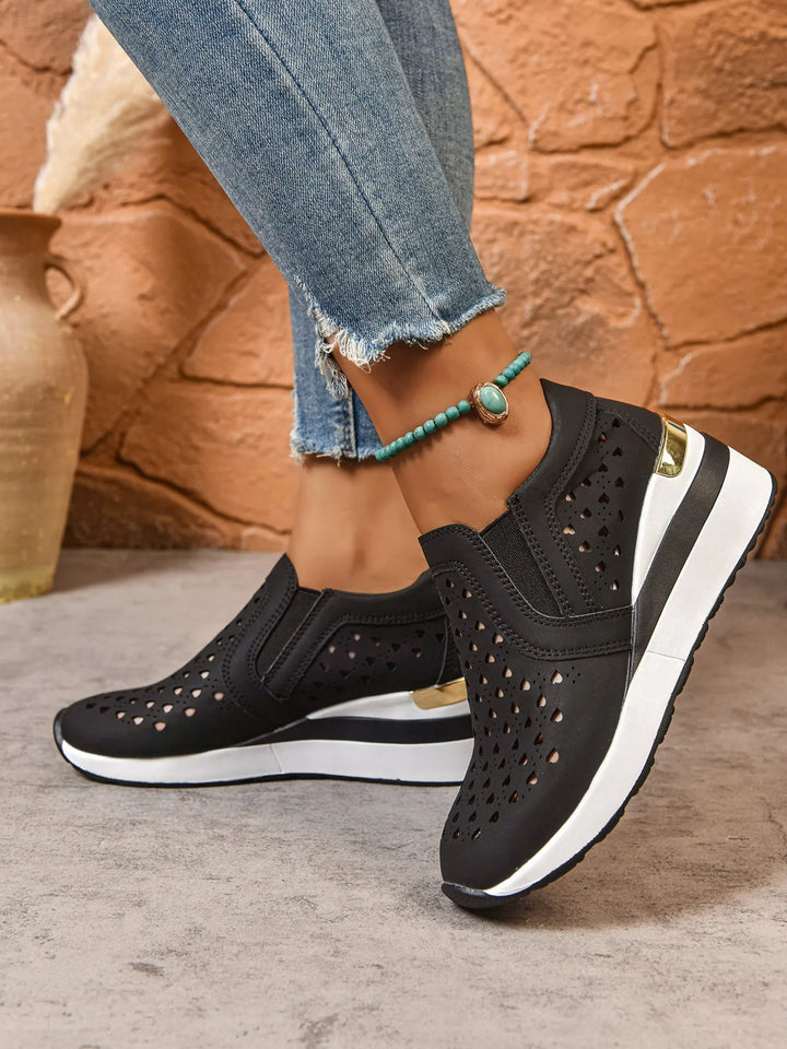 Breathable Cutout Wedge Sneakers