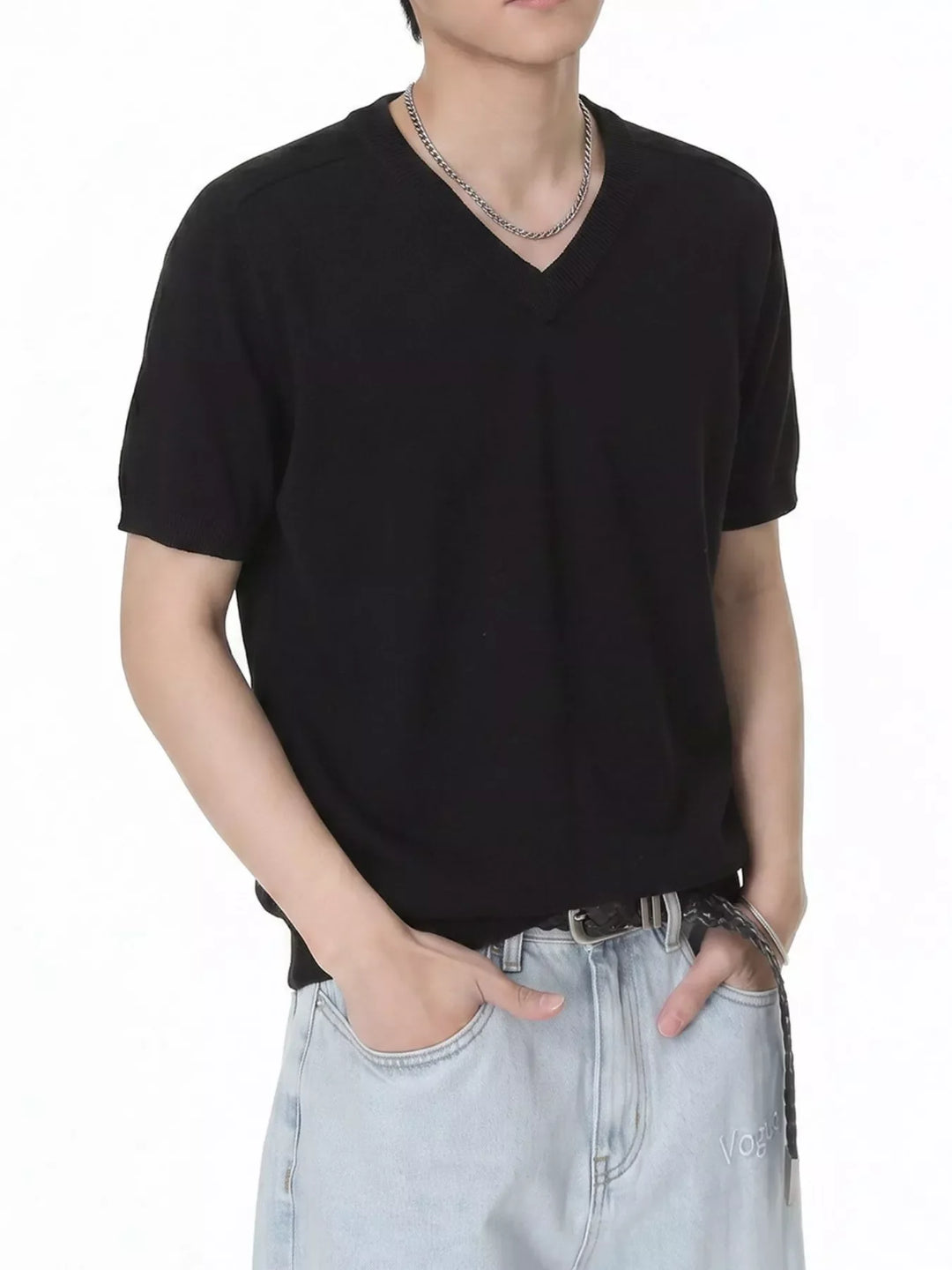 Men's V-Neck Short-Sleeve Knit T-Shirt