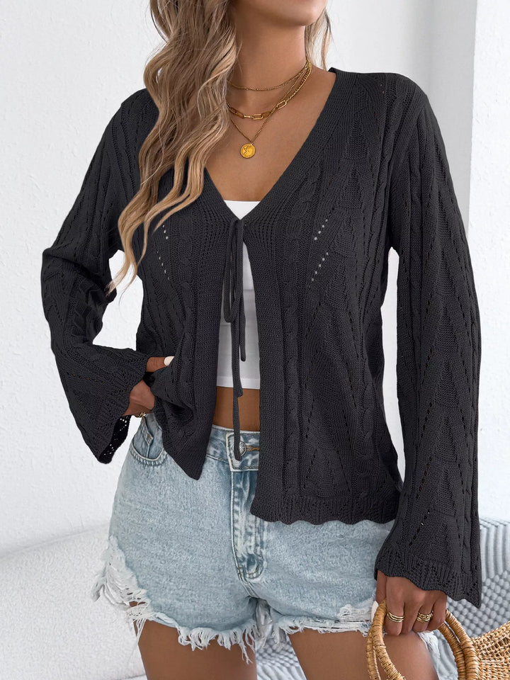 Openwork Tie-Front Knit Cardigan