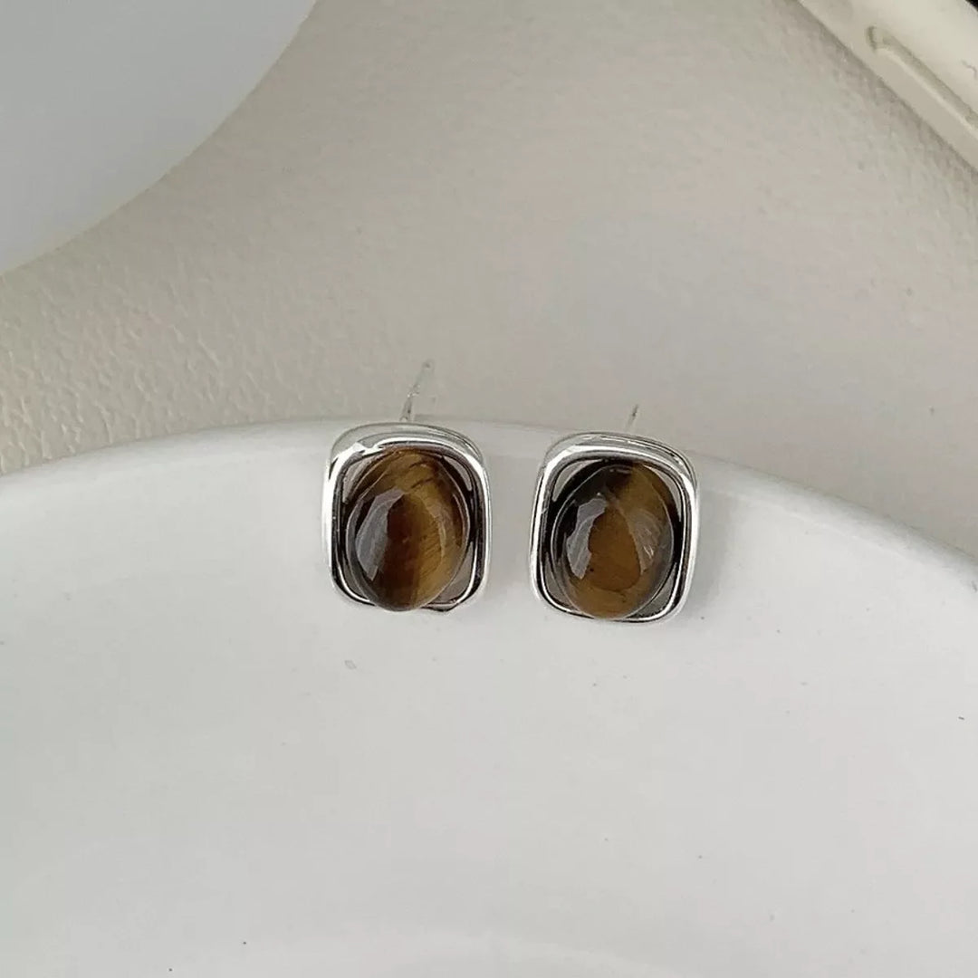 Square Tiger Eye Stud Earrings