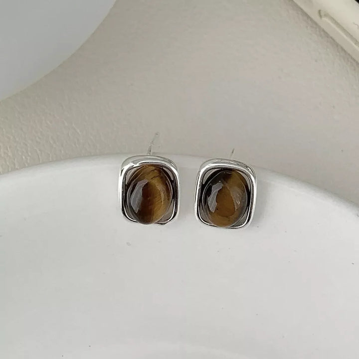 Square Tiger Eye Stud Earrings