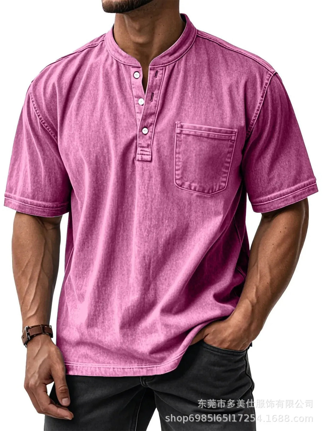 Men's Full Size Button Detail Short Sleeve Top Plus Size
