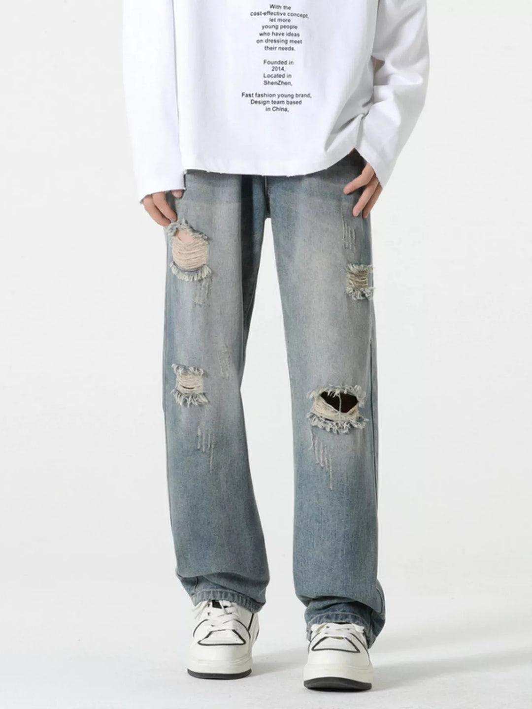 Men's Full Size Distressed Wide Leg Jeans Plus Size