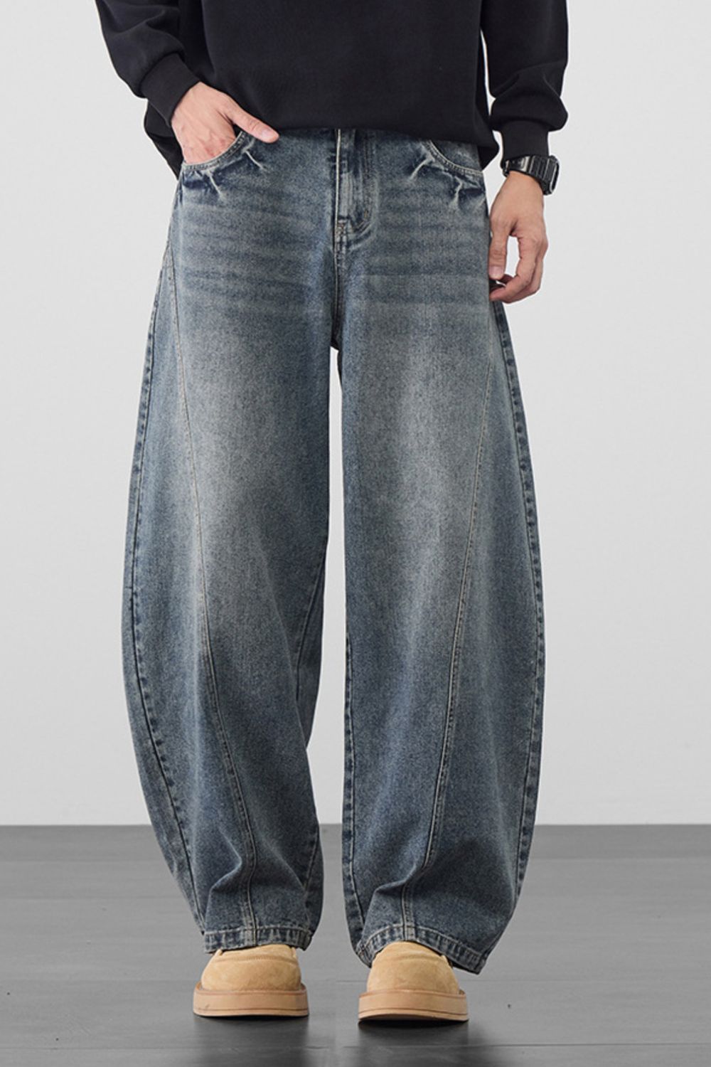 Men's Plus Size Wide Leg Wash Jeans
