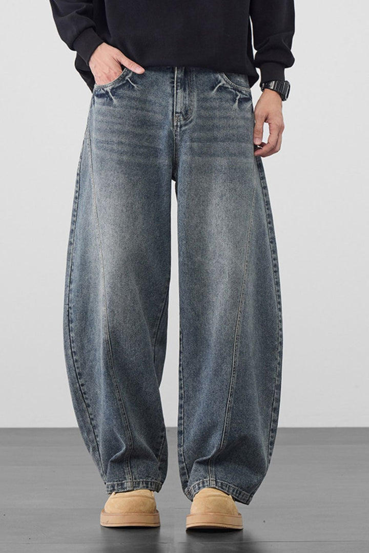 Men's Plus Size Wide Leg Wash Jeans