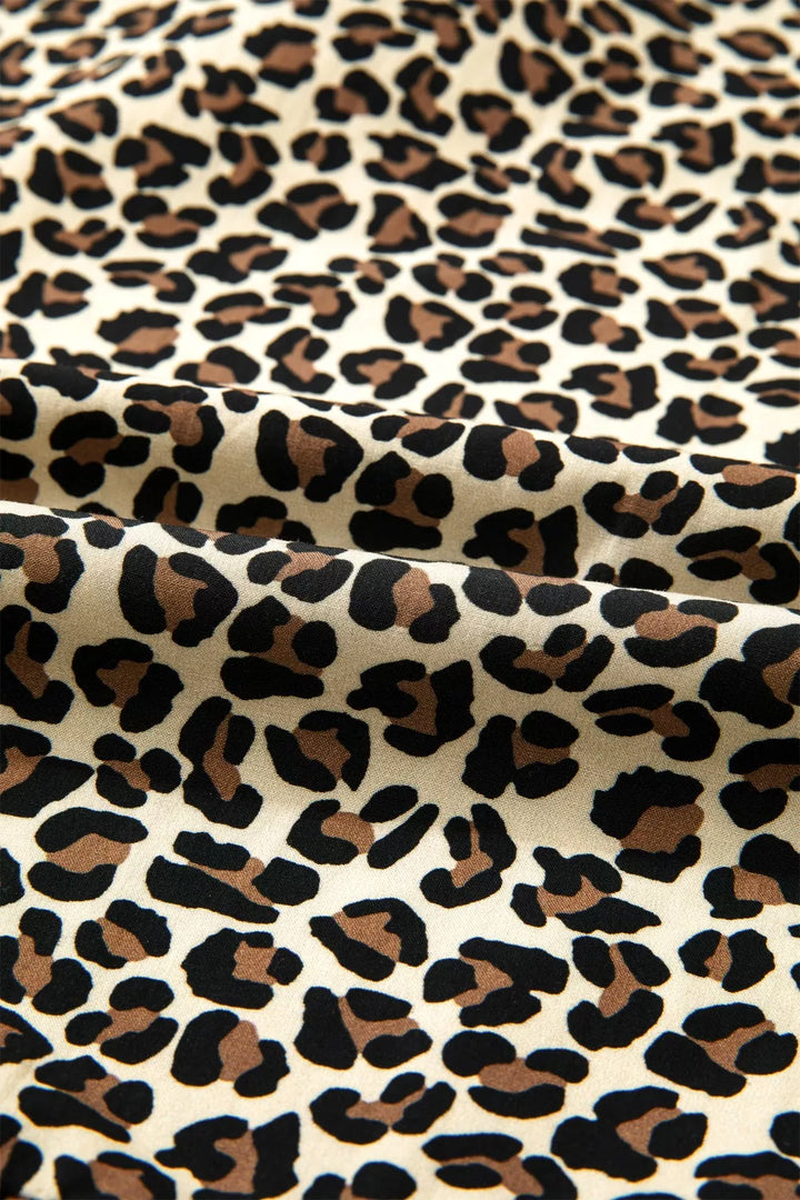 Leopard Print Striped Color Block Trim V Neck Bracelet Sleeve Mini Dress
