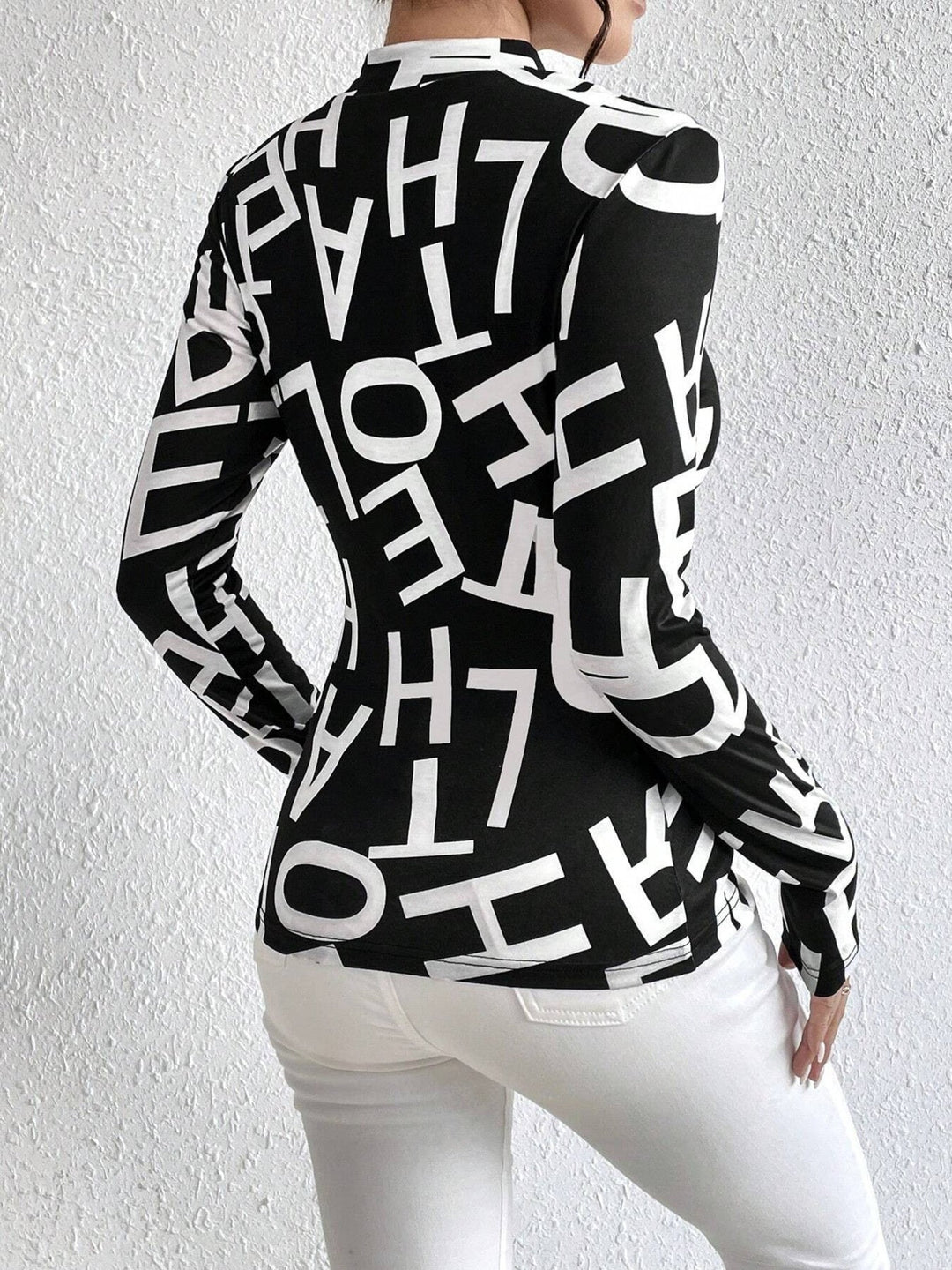 Animal Print Mock Neck Long Sleeve T-Shirt