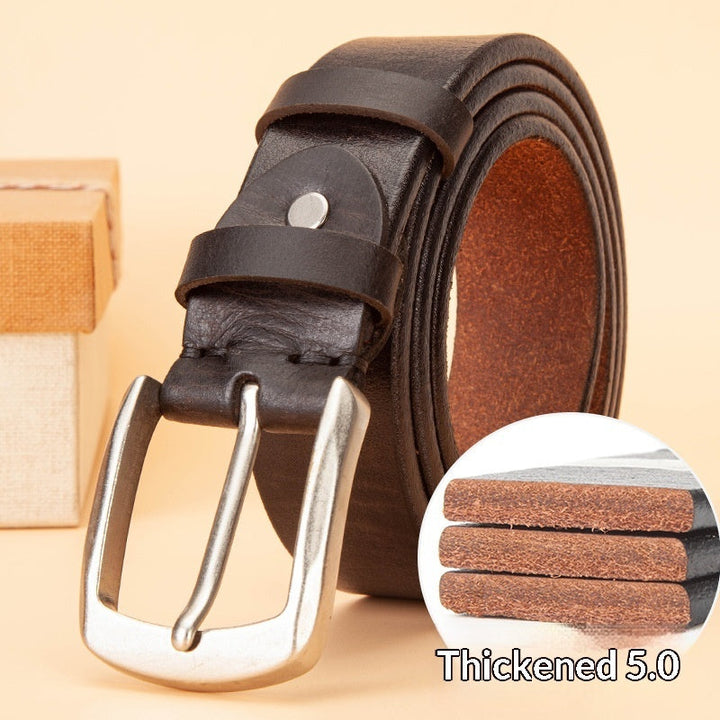 Mens Leather Belt Versatile Solid Pin Buckle Waistband