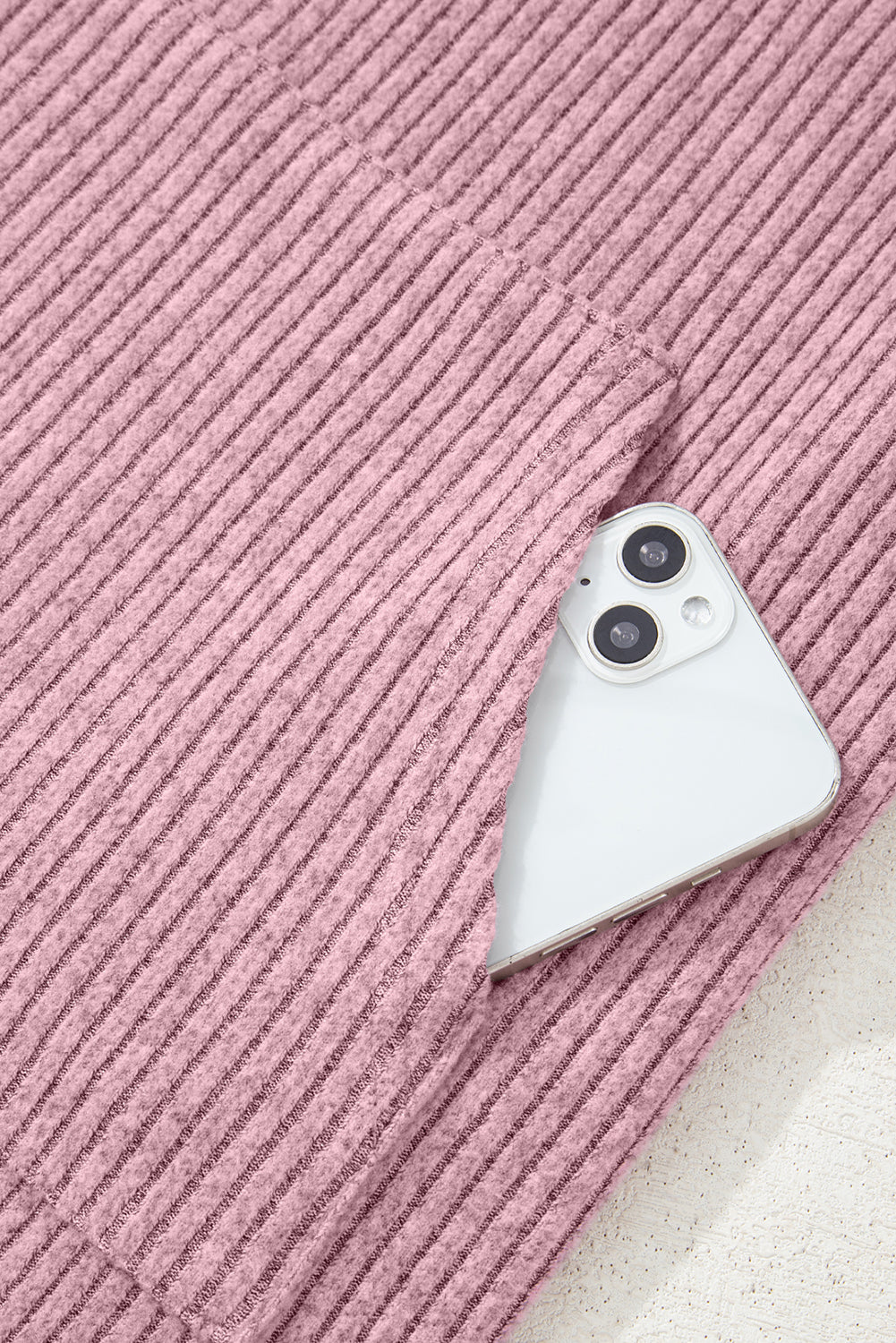 Pink Ribbed Texture Drop Shoulder Henley Knit Top