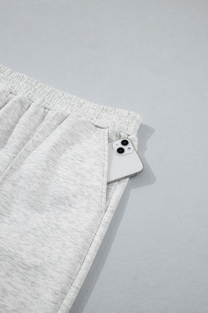 Light Grey Half Zip Polo Tee Loose Pants Plus Size 2pcs Outfit