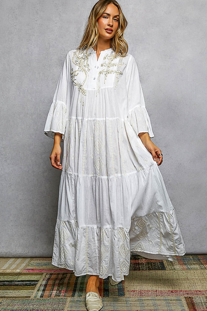 POL Embroidered Floral Tiered Maxi Dress