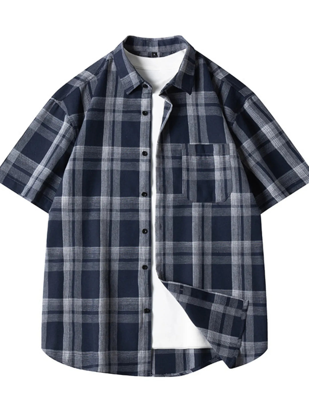 Men's Plus Size Plaid Loose Fit Short Sleeve Shirt