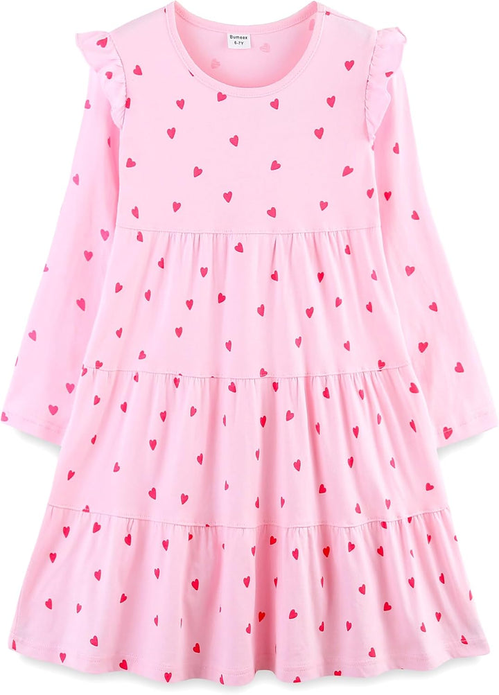Girls Cotton Dress - Ruffle Sleeve Tiered A-Line Midi Sundress