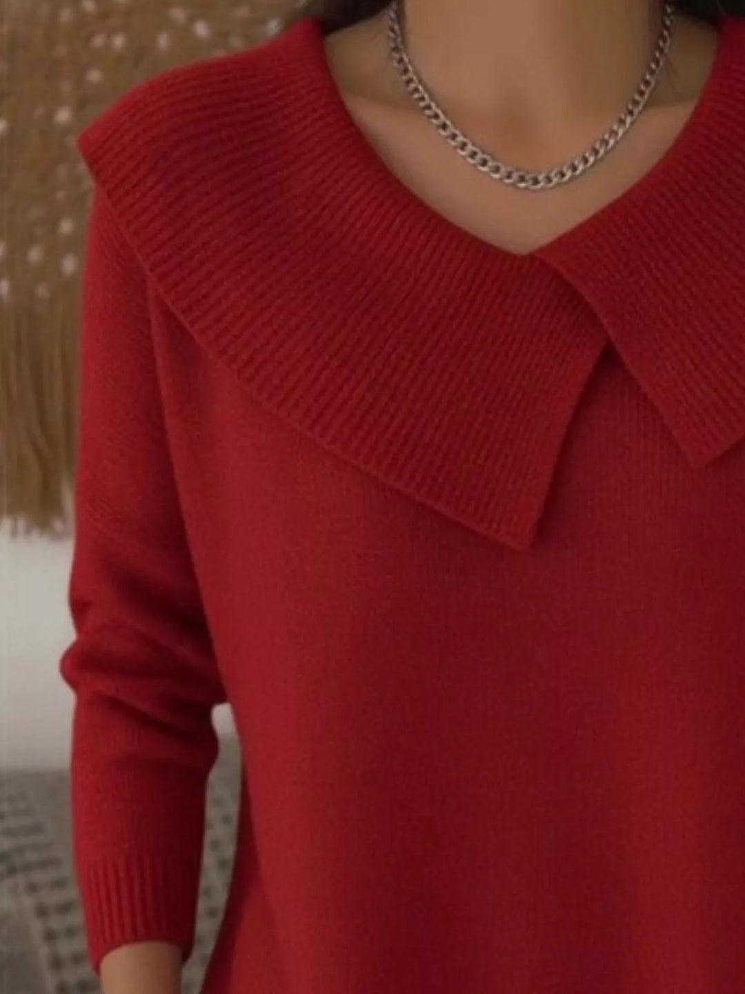 Full Size Solid Color Ribbed Hem Sweater Plus Size