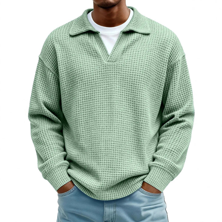 Waffle-Paneled Polo Shirt Mens Lapel Knitwear
