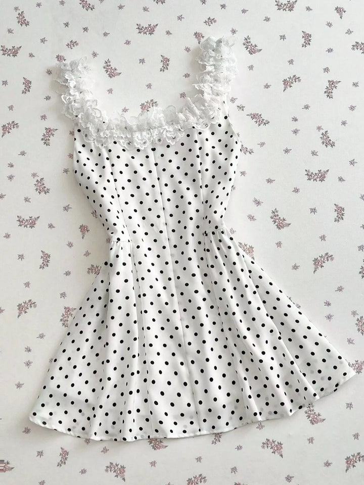 Polka Dot Lace Trim Mini Dress
